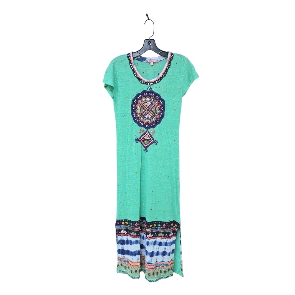 Calypso St. Barth Linen Embroidered Maxi Dress Boho Beach Resort Bali Size XS